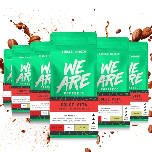 We Are Coffee Co Dolce Vita Dark Roast Whole Bean Coffee, 6 x 1kg Bulk Case, Wholesale Coffee Beans for Office, Catering and Business, Rich and Smooth Crafted Blend, Roasted in Glasgow