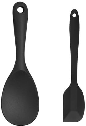 1 cucchiaio da riso e 1 raschietto, cucchiaio in silicone, cucchiaio da cucina, cucchiaio con manico lungo, cucchiaio da riso da cucina, cucchiaio da riso antiaderente, cucchiaio da riso per cuoci
