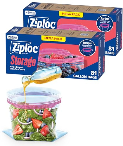 Ziploc Gallon Food Storage Bags, Stay Open Design with Stand-Up Bottom, Easy to Fill, 162 Count