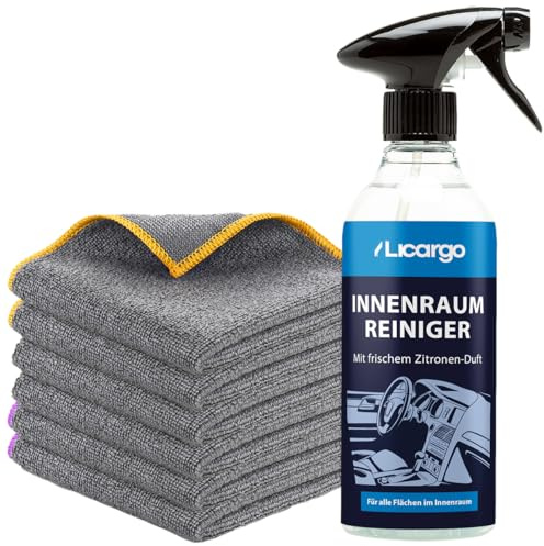 LICARGO Innenraum Set - 1x Innenraum Reiniger (500ml) - 6X Mikrofasertücher Auto mit 220GSM - extrem saugstark und schonend weich - porentiefe und schonende Reinigung durch ph neutrale Formel