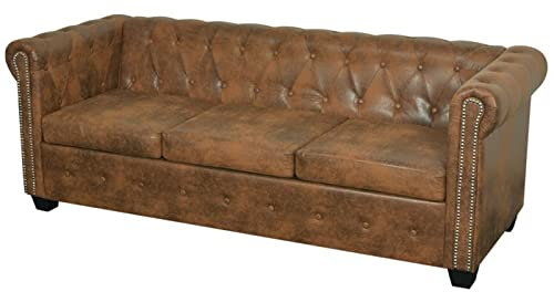 Gecheer Chesterfield-Sofa 3-Sitzer Loungesofa Polstersofa Lounge Couch Sofagarnitur Vintage Couch Bürosofa Polstermöbel Stilsofa Couchgarnitur Polstersofa Kunstledersofa Kunstleder Braun