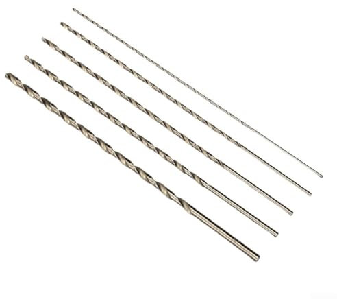 ComfyHarbor 5-teiliges Hochgeschwindigkeitsstahlbohrer-Set, 2/3/3,5/4/5 mm, extra lang, 200 mm, silberfarben, für Metallbohrungen, Rundschaft-Design