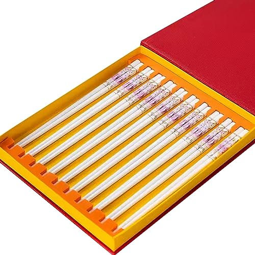 CSSQCSSUANB Palillos, Palillos Chinos Chopsticks Reusable Lightsaber chopsticksCeramic Chopsticks Gift Box Set 10 Pairs of Non-Slip Bone China Chopsticks,B(D)