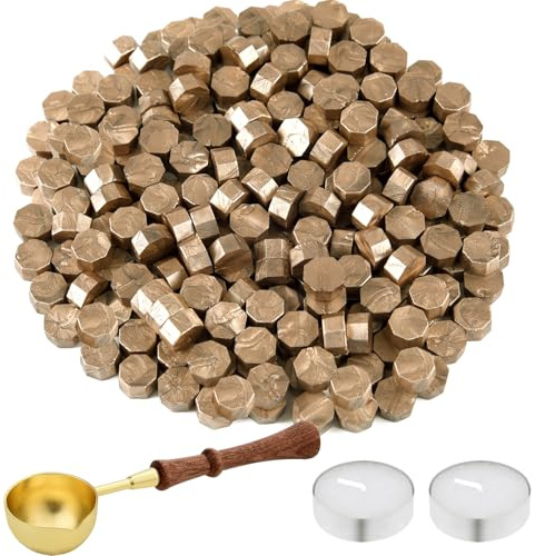 NEBURORA Lot de 200 perles de cire à cacheter, différentes options de couleurs pour tampon de cire, avec cuillère à cire et 2 bougies à thé, kit de sceau de cire octogonal pour cartes et enveloppes