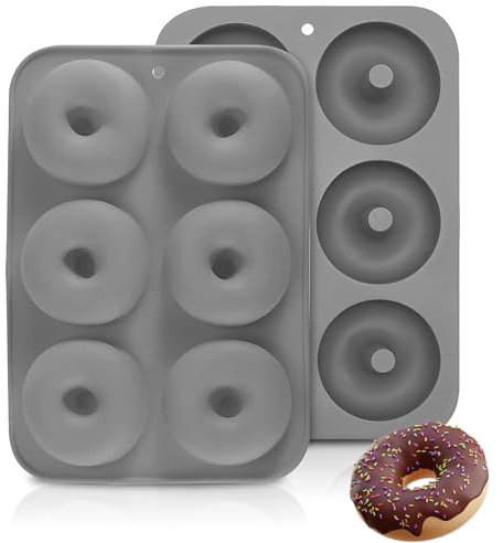 UOSIWYA 2 PCS Silicone Donut Mould, 6 Cavity Doughnut Mould Food Grade Silicone Baking Moulds Baking Trays Non-Stick Moulds for Donut Baking Pan (Grey)