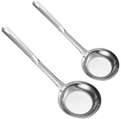 Alipis 2pcs Oil Skimmer Fine Mesh Stainless Steel Strainer for Kitchen Oil Filter Spoon Fryer Filter Cooking Utensils