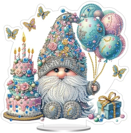 Aodejoy Altes Paar Diamond Painting Deko,DIY Diamond Painting Wichtel,5D Oma Eule Katze Deko Diamant Painting Set,für Osterdeko Tischdeko Schlafzimmer Wohnzimmer Esstischdeko-Wichtel-Kuchen