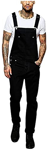 Generisch Salopette en jean pour homme - Longue - Extensible - Noir - Pantalon de travail en jean - Combinaison longue - Coupe droite - Salopette en jean - Salopette de travail pour homme, Noir , S