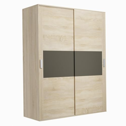 amuéblate online - Armario de Dos Puertas Correderas con Altillo Modelo Helsinki para Dormitorios de Matrimonio e Infantiles, Color Puccini - Grafito, 150 cm (Ancho) x 208 cm (Alto) x 55 cm (Fondo)