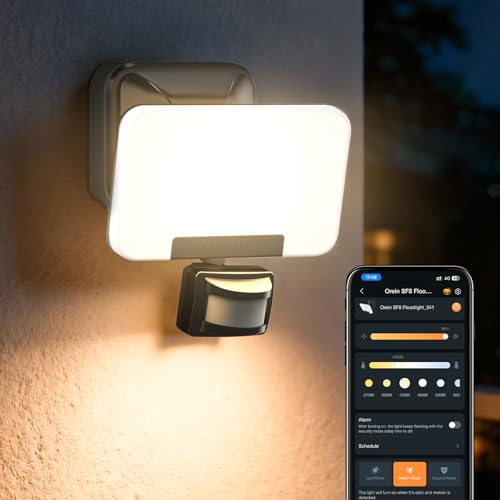 OREiN Smart LED Strahler mit Bewegungsmelder 28W/3000lm, CCT Außenleuchte 2700/4000/6500K, Gruppensteuerung & Zeitplan, verbesserte Montage, IP65 Intelligente Wandlampe für Hof/Haustür, Schwarz