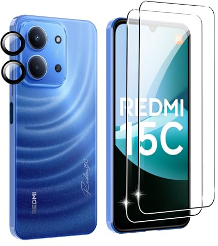 FDHYFGDY Protection ecran pour Xiaomi Redmi 15C 4G/5G Verre Trempé,【2+2】 Protection de l'appareil Photo et Film de Protection du Verre,Dureté 9H, Anti-Rayures