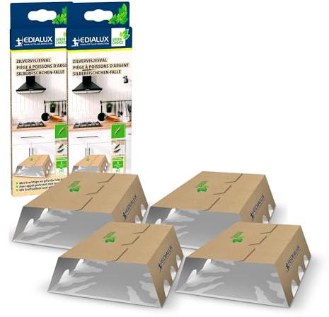 Edialux Ensemble de 4 pièges à Poissons d’Argent à phéromones, Surface adhésive sans Odeur, sûr pour Enfants et Animaux, Actif 2 Mois, idéal pour Cuisine Salle de Bain Espace de Rangement
