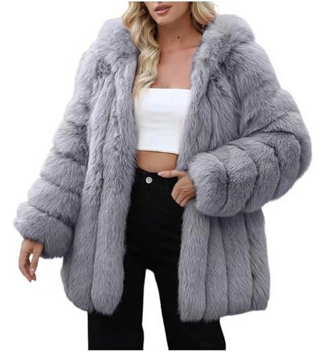 Manteau en fausse fourrure pour femme - Manteau d'hiver chaud thermique - Veste polaire à manches longues en peluche - Cardigan d'extérieur ouvert sur le devant - Gilet chauffant pour femmes - Manteau