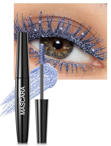 Mascara glitterato per eyelashes, mascara blu con brillantini, resistente all'acqua, a lunga durata, tratto curling, mascara colorato, trucco per occhi altamente pigmentati, per feste di Natale 03