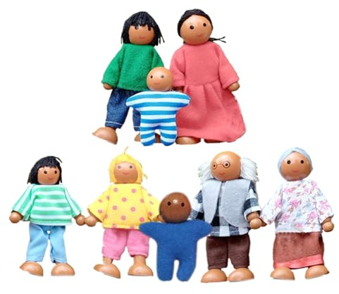 Juego de familia de muñecas de madera - 8 personajes, juguetes para juegos de rol, juguetes de aprendizaje y desarrollo, material seguro y robusto, muñecas móviles | para la habitación de los b