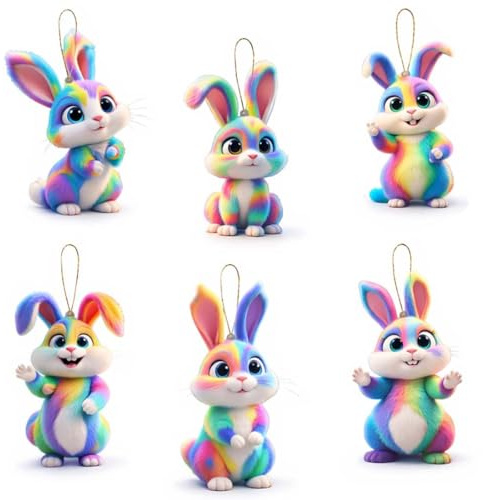 Quesuc 6 Stück Osterschmuck Zum Aufhängen Niedliche Hasen-Autoanhänger, Haken-Dekorationen Aus Acryl Für Osterkörbe, Frühlingsdekoration, Kinder-Geschenke
