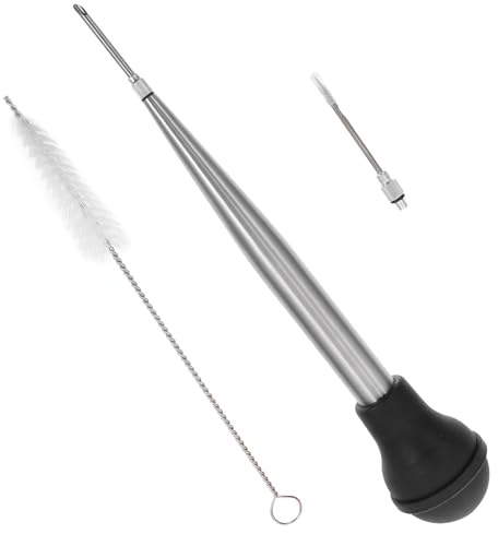 FUOYLOO Stainless Steel Turkey Injector Set with Black Silicone Oil Tube, Bbq Sauce and Seasoning Pump for Meat Injection, Marinade for Grilling and Roasting