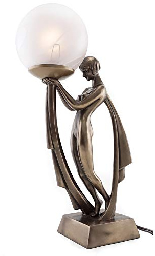 Top Collection Modern Art Deco Lady Lamp Statue - Decorative Table Lamp Sculpture in Premium Cold Cast Bronze- 16-Inch Collectible Beautiful Light Lighting Decor Goddess Figurine