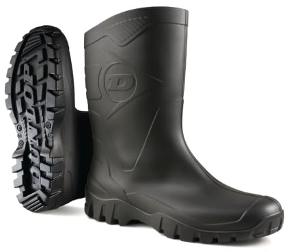 DUNLOP Dee - Stivali di gomma impermeabili per uomo e donna - Stivali da pioggia leggeri - punta morbida - polpaccio largo - PVC - colore verde/nero - taglie 37