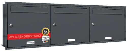 AL Briefkastensysteme, 3er Unterputzbriefkasten in Anthrazit Grau RAL 7016, Briefkastenanlage 3 Fach, Postkasten modern