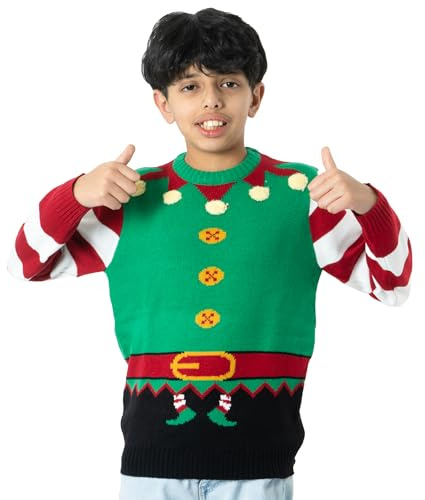 NOROZE Boys Christmas Jumper 3D Kids Bird Reindeer Retro Unisex Xmas Santa Snowman Penguin Pullover Sweater, Christmas Sweater Girls (13 Years, Elf Green)
