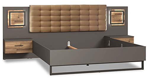 moebel-eins Sestra Black Bettanlage inklusive Nachtkommoden, Material Dekorspanplatte, stabeichefarbig/grau