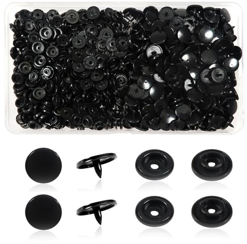 TOAOB 150 Ensembles Boutons Pressions Plastiques T5 12 mm Noir pour Accessoires Couture Vêtements DIY Craft Scrapbook