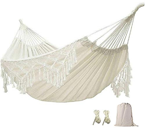 Hängematte Boho Hängematte Großes Doppelbett Deluxe mit Tragetasche für Outdoor Dekoration und Hochzeitsfeier, weiß (94,5)