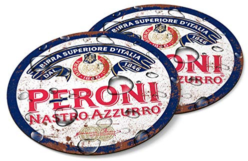 - Two PERONI Wooden Coasters Mancave Vintage Retro Wood Bar Pub Wall Round Coaster