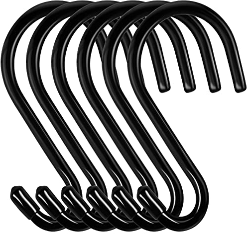 Bolatus 6 ganci grandi a S, da 15 cm, in acciaio inox, con portata fino a 30 kg, di colore nero, per cucina, bagno, camera da letto, ufficio