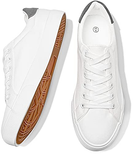 FRACORA Mens Canvas Shoes White Black Sneakers Low Top Lace Up Casual Shoe(Milk White, US12)