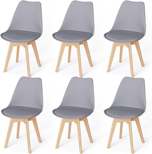 JIJIAN 6er Set Esszimmerstühle mit Polsterung, Massive Buchenbeine, Küchenstühle, Skandinavischer Stil Geeignet für Esszimmer, Küche, Wohnzimmer.