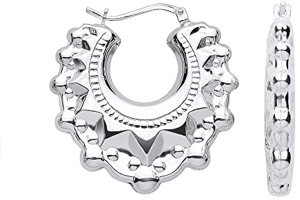 Old English Jewellers Sterling Silver Victorian Style Gypsy Creole Hoop Earrings 30mm - Sterling Silver Hoops. Hoop for Women Silver. Gypsy Earrings for Women. Teen Ladies Traditional Hoops