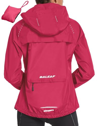 baleaf Waterproof Jackets Women Cycling Jacket Womens Lightweight Outdoor Rain Coats Packable Running Windproof Walking Rosy XXL