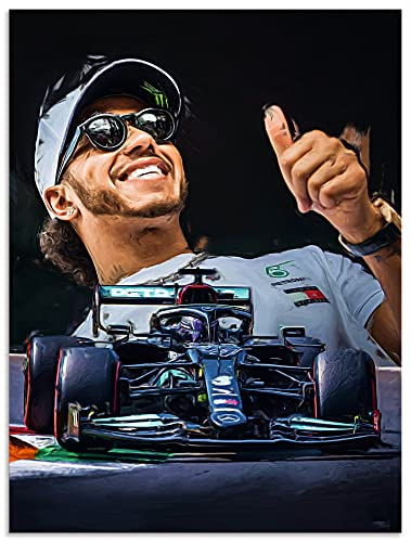 ARTland Wanddeko Wandbild Alu Verbundplatte für Innen & Outdoor Bild Sir Lewis Hamilton LH44 Mercedes Rennfahrer Auto Formel 1 Rennen Sport U3RW