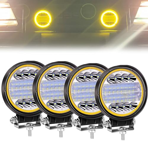 NWpangu 2 x LED-Arbeitsscheinwerfer, Traktor, 4,5 Zoll, Arbeitsleuchte, LED, DRL, Gelb, Angel Eye Projektor, runde Scheinwerfer, lange Reichweite, für Auto, LKW, Traktor, 4 x 4, SUV