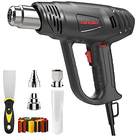 2000W Heißluftpistole Kit, TAKGIKO 50℃~650℃ Variable Temperaturregelung Heissluftgebläse mit 6 Zubehör, Keramik-Heizkern, Elektrische Heißluftfön, Schnelle Erwärmung zum Entlacken und Schrumpfen
