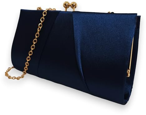 UShopUK Clutch/Handtasche aus Satin, für Hochzeit, Abschlussball, Hochzeit, Abendveranstaltung, Party, medium (Marineblau)