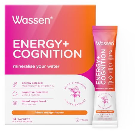 Wassen Energy & Cognition Energy Supplements - 14 Sachets | Vitamin C Sachets | Vitamin Powder for Water | Magnesium Sachets & Vitamin C to Help Healthy Energy Release