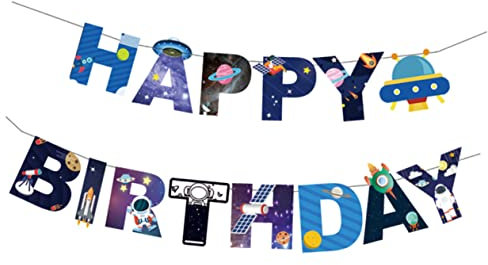 Abaodam Bannière Joyeux Anniversaire à Suspendre Guirlande De Fête Anniversaire Bannière Astronaute Cosmique Pour Fête Garçon Fille