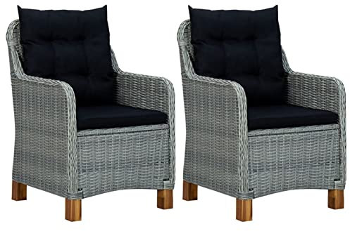 Homgoday Gartenstühle mit Kissen 2 STK. Poly Rattan Hellgrau Gartenmöbel Model313318