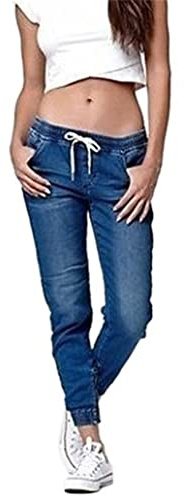 ZH8FCHAN Jean Femme Taille Haute en Denim Cordon De Serrage Mode Jeans Femme Ceinture élastiques Pantalon Ample avec Poches Jean à Enfiler Pantalons De Jogging Jeans Femme Slim délavé
