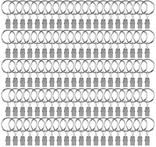 YIXNSW 100 Stück Gardinenklemmen mit Haken, Vorhangringe mit Clips, Vorhangclips mit Haken, 25mm Innendurchmesser für Vorhänge und Gardinenstangen (Silber)