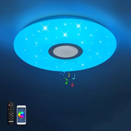 JDONG LED Deckenleuchte Dimmbar 24W mit Bluetooth Lautsprecher Rund Badezimmer led Deckenlampe mit Fernbedienung und APP RGB Farbwechsel Einstellbar für Schlafzimmer Wohnzimmer Ø30cm