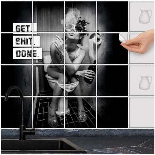 FoLIESEN Fliesenaufkleber - Deko-Bild für Bad, Gäste-Bad, Badezimmer, Gäste-WC - Dekoration Fliesen-Bild selbstklebend - Get shit done, Fliese - Bild (BxH):20x20 cm - 40x40 cm / 4-tlg.