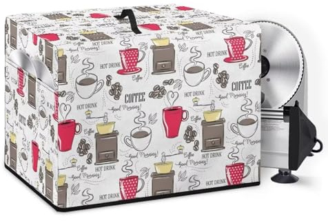 NETILGEN Housse pour trancheuse à viande - Housse anti-poussière avec poches de rangement pour trancheuse - Idéal pour la décoration de la maison et de la cuisine - Café rouge et blanc