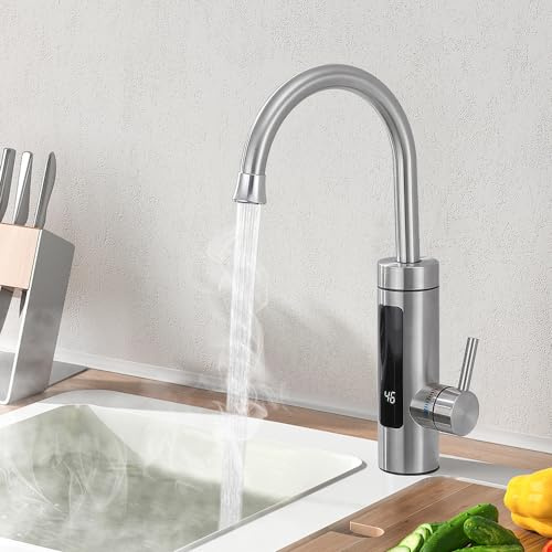 HOMELODY Robinet Électrique avec Chauffe-Eau Instantané 230V – Robinet de Cuisine Chauffant avec Affichage LED, Mitigeur Électrique en Acier Inoxydable
