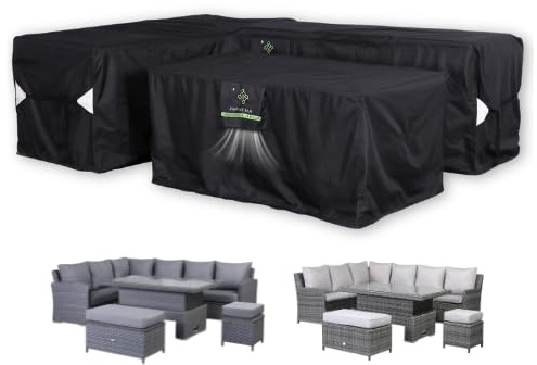 Rattan park Protective Cover FSZ-002L- For VICTORIA Range Left Corner Sofa Set with Rising Table, Windproof, Anti-UV Oxford Fabric, Black