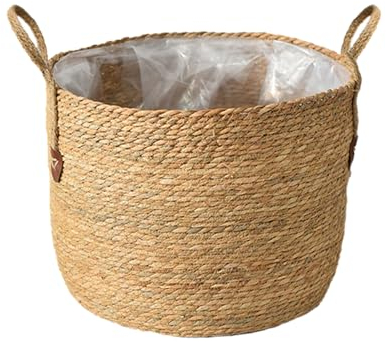 Cesta de mimbre para plantas, gran maceta trenzada, de ratán interior, moderna y práctica, cesta para plantas de mimbre, decoración de hogar y almacenamiento elegante, diámetro (M)