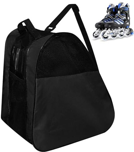 ADERTOS Inliner Tasche Rollschuhetasche Schwarz Skatertasche Skischuhtasche mit Verstellbar Trageriemen Gross Ice Skating Bag Eishockey Bag Unisex Schlittschuhtasche für Eishockeyschlittschuhe